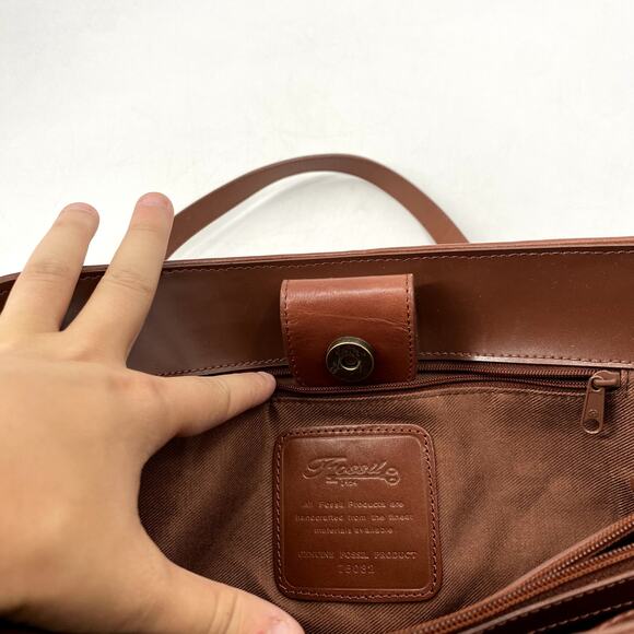 Fossil brown straw weaved vintage bag - Picture 7 of 9